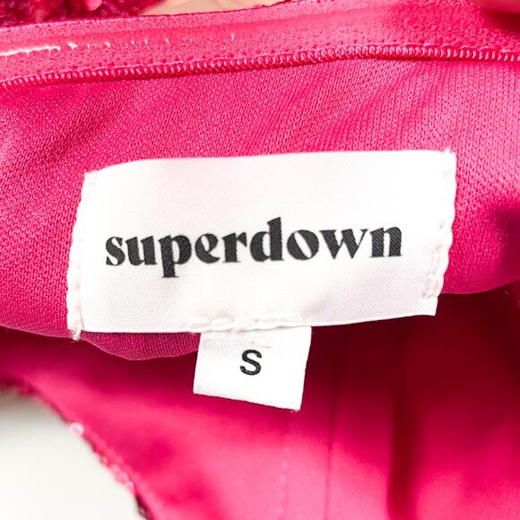 Superdown Stevie Sweetheart Mini Dress Strapless Fuchsia Pink Sequin Sz S - Picture 10 of 12